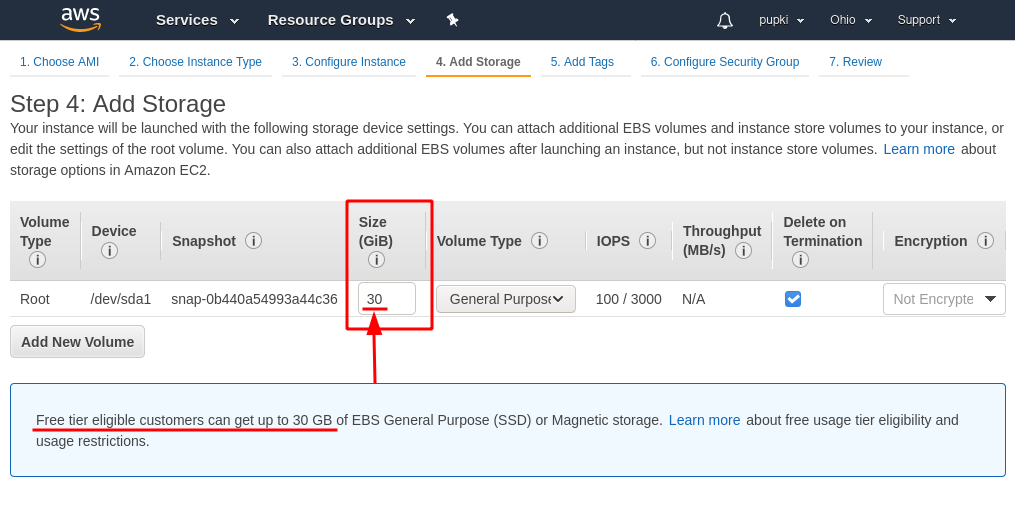 Увеличение объема диска на шаге Add Storage